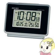 目覚まし時計 セイコークロック 電波 デジタル 2チャンネルアラーム カレンダー・温度・湿度表示 黒 お