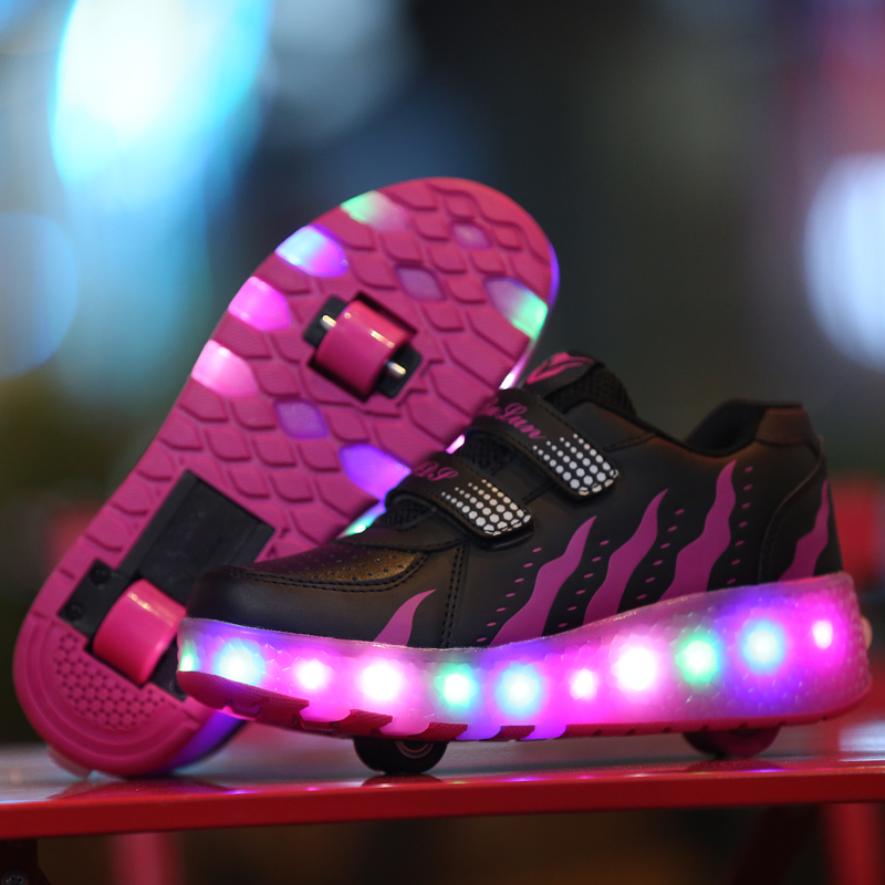 ローラーシューズ 2輪 LEDスニーカー 発光靴 ポップスニーカー軽量 運動靴 子供用