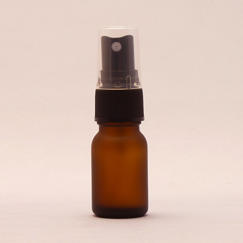 (茶色) 10ml 遮光瓶 スプレー付 フロスト加工 ガラスミニボトル◆スプレーボトル/詰替え/容器/キャップ付き