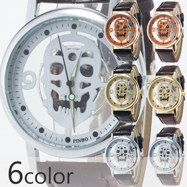 フルスケルトンにスカルデザイン  レザーベルトの個性派メンズウォッチ メンズ腕時計 SPST014