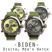 【BIDEN バイデン】10気圧防水 多機能アナデジ NATOベルトのミリタリーメンズ腕時計 ガンメタ BD003