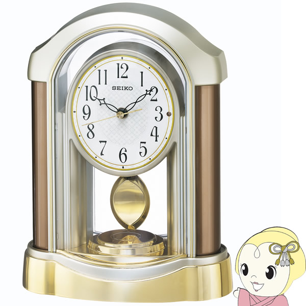 置き時計 セイコー 電波 アナログ 飾り振り子 薄金色 パール 連続秒針 スイープムーブメント SEIKO