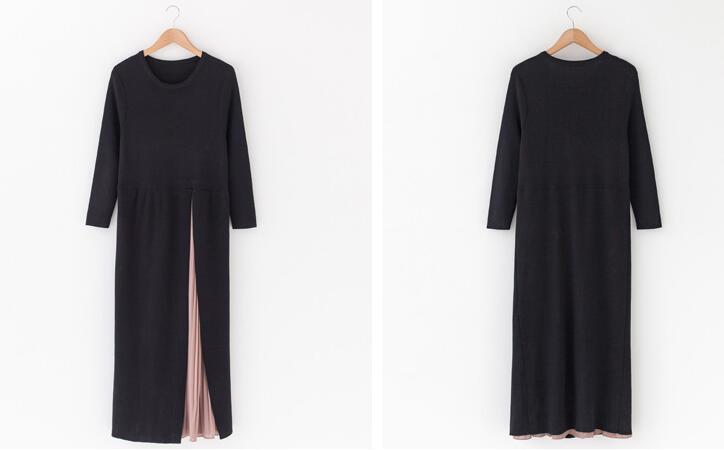 ロング丈ワンピース バイカラーワンピース 前スリット プリーツ ニットワンピ アパレル 株式会社 シャローム 問屋 仕入れ 卸 卸売の専門 仕入れならnetsea