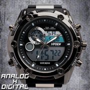 アナデジ デジアナ HPFS618A-BKBK アナログ&デジタル 防水 ダイバーズウォッチ風メンズ腕時計 クロノグラフ