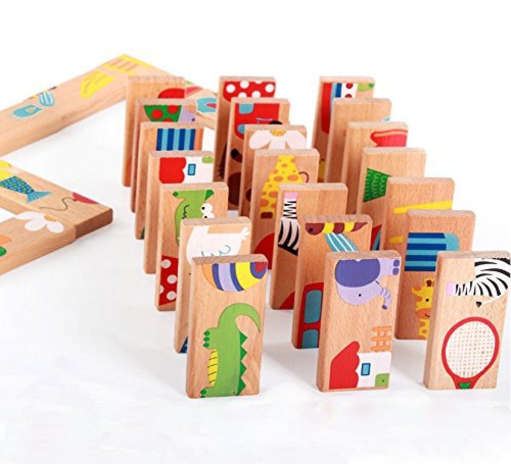 ドミノ倒し ドミノ牌 28枚 積み木 知育玩具 天然木製 おもちゃ カラフル こども 誕生日 プレゼント