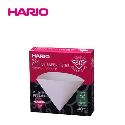 「公式」V60用ペーパーフィルター01W　40枚入り VCF-01-40W+ HARIO(ハリオ)