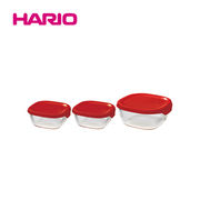「公式」耐熱ガラス製保存容器3個セット　レッド KST-2012-R  HARIO（ハリオ）