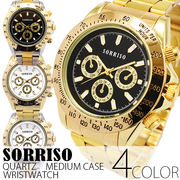 正規品SORRISOソリッソ 定番デザインにゴールドカラーの腕時計 フェイククロノグラフ SRHI10 メンズ腕時計