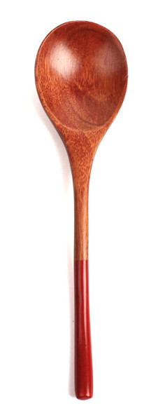 木製　　塗り分け　手柄赤　　中　コーヒースプーン 13.2CM
