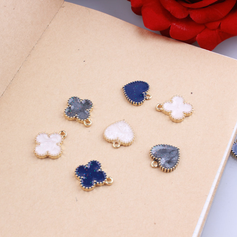 クローバー チャーム ハート メタルパーツ アクセサリーパーツ 白 グレー ネイビー デコパーツ きらきら