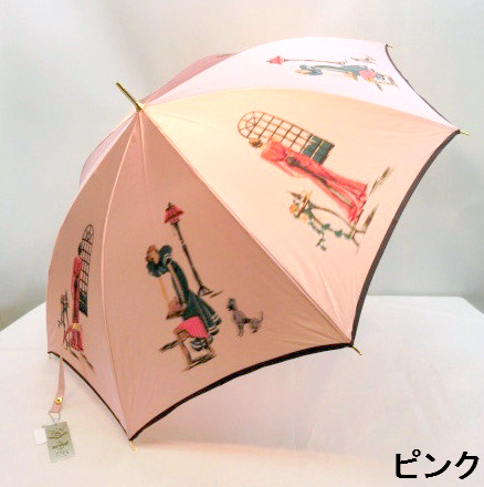 【日本製】【雨傘】【長傘】甲州織生地ホグシ織マダム柄タッセル付手元日本製ジャンプ傘