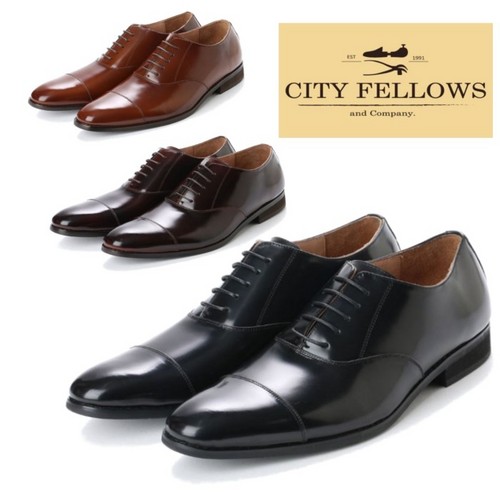 【CITY FELLOWS】(シティーフェローズ) 内羽根式ストレートチップ レースアップ レザー ビジネス シューズ