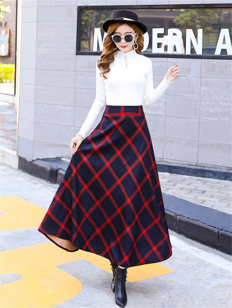 韓国ファッション 秋冬 ファッション 格子縞 大きいサイズ Aラインスカート ウールスカート Www Watsons Biz Id