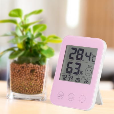 YAZAWA（ヤザワ）　熱中症・インフルエンザ警報付きデンジタル温湿度計 ピンク　DO02PK