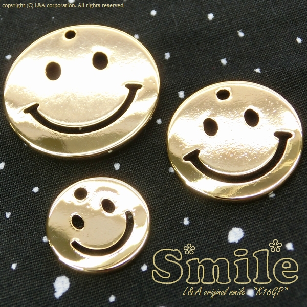 ★L&A Original Parts★ニコちゃんチャーム★K16GP&本ロジウム★最高級鍍金★“Gold Smile”