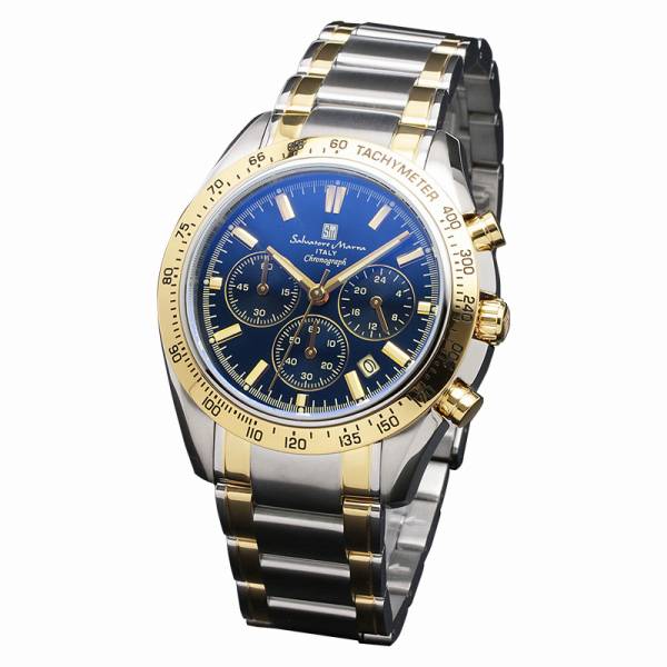 正規品SalvatoreMarra腕時計サルバトーレマーラ SM18106-SSBLGD クロノグラフ カラーガラス メンズ腕時計