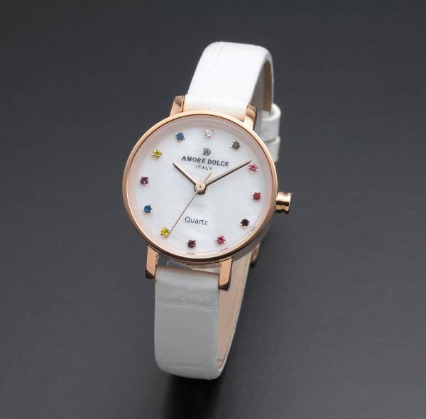 正規品AMORE DOLCE腕時計アモーレドルチェ AD18301-PGWH/WH ラウンド 革バンド レディース腕時計