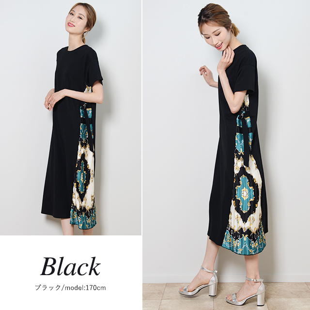 スカーフ柄サイドプリーツワンピ Ma 即納 ワンピース ワンピ プリーツ アパレル ミズハラゴム 株式会社 問屋 仕入れ 卸 卸売の専門 仕入れならnetsea