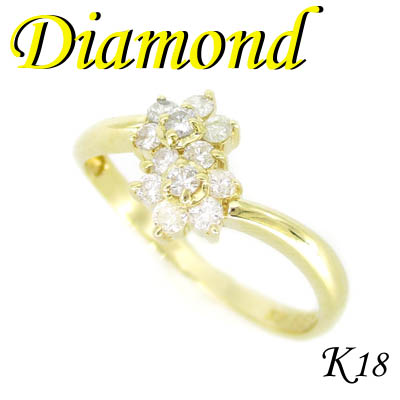 1-1904-06045 ADR  ◆  K18 イエローゴールド フラワー リング  ダイヤモンド 0.25ct　11号