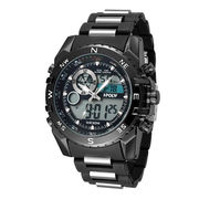 アナデジ HPFS615-BKBK アナログ&デジタル クロノグラフ 防水 ダイバーズウォッチ風メンズ腕時計