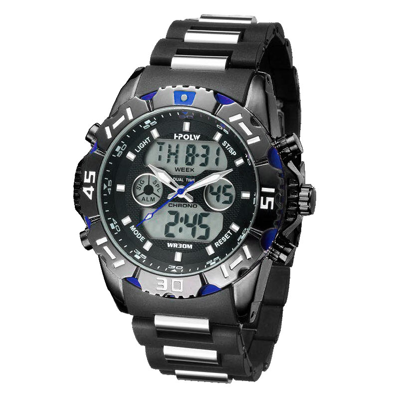 アナデジ HPFS1510-BKBL アナログ&デジタル クロノグラフ 防水 ダイバーズウォッチ風メンズ腕時計