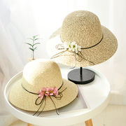 草編み帽子　シンプル　サンバイザー　 麦わら帽子　ビーチハット　UV対策　日焼け止め　フラワーハット