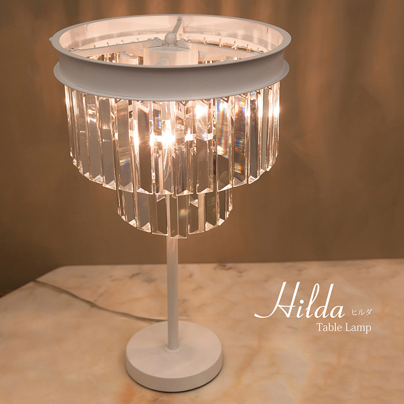 【LED対応 E12/40W水雷型】クリスタル テーブルランプ HILDA ヒルダ（3灯）