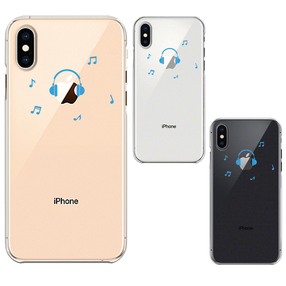 iPhoneX iPhoneXS ワイヤレス充電対応 ハード クリア 透明 ケース カバー 音楽 music ヘッドフォン ブルー