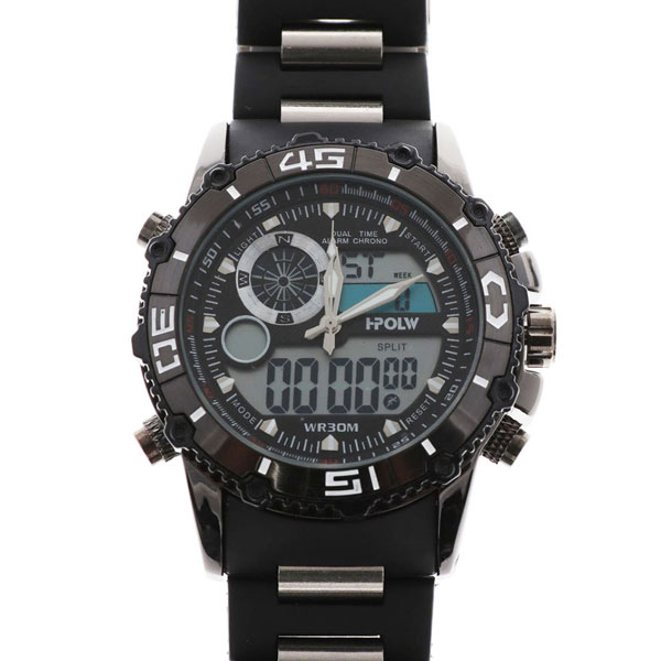 アナデジ デジアナ HPFS622-BKBK アナログ&デジタル 防水 ダイバーズウォッチ風メンズ腕時計 クロノグラフ