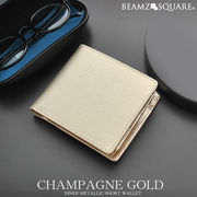 BEAMZSQUARE　シャンパンゴールド牛革製二つ折り財布　BZSQ-704CG