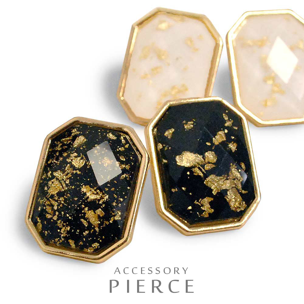 ▼MAGGIO▼【存在感バツグン☆】金箔ラメ入りジュエルピアス