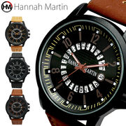 文字盤1周カレンダー付 近代的 パンチングベルト手元魅せ HM003 Hannah Martin メンズ腕時計
