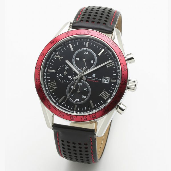 正規品 SalvatoreMarra 腕時計 サルバトーレマーラ SM19108-SSBKRD2 クロノグラフ 革ベルト メンズ腕時計