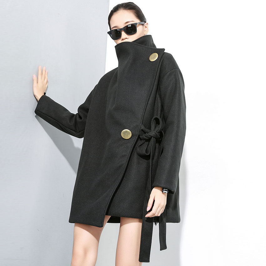 韓国ファッション コート　アシメ　ブラック