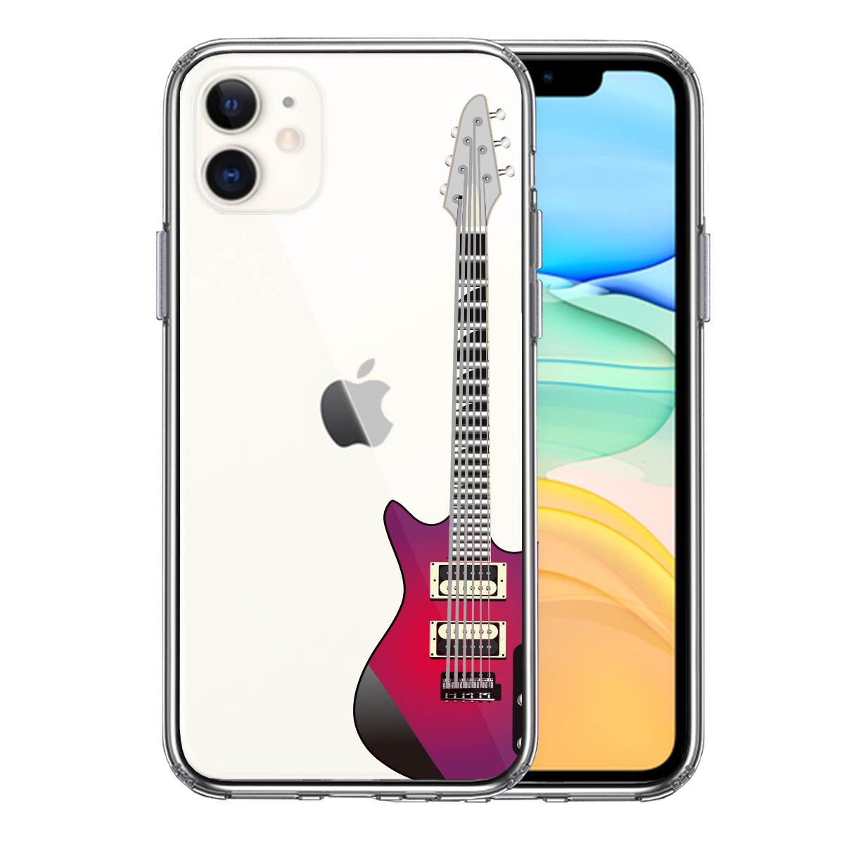 iPhone11 側面ソフト 背面ハード ハイブリッド クリア ケース カバー エレキギター