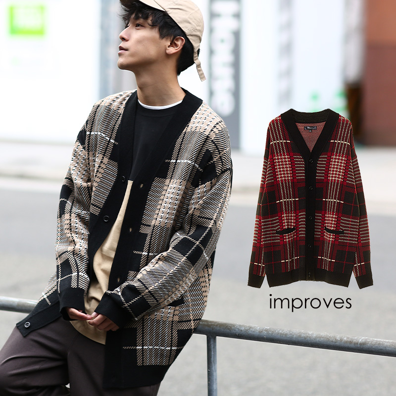 19新作 メンズ ジャガード タータンチェック柄 Vネック ロングニットカーディガン 株式会社 インプローブス 問屋 仕入れ 卸 卸売の専門 仕入れならnetsea
