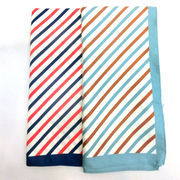 【スカーフ】ポリエステルツイルプリント2色ストライプ柄小判スカーフ