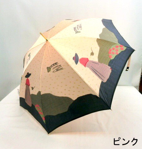 【日本製】【雨傘】【長傘】甲州織生地ホグシ織ガーデニング柄タッセル付手元軽量日本製ジャンプ傘