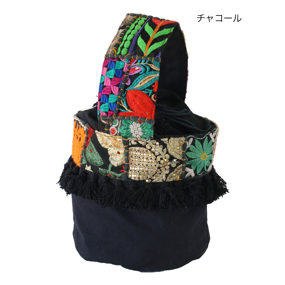 カンバディアパッチ バケツバッグ[トートバッグ インド刺繍