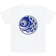 【鯉のぼりを可愛くデザインしたプリントTシャツシリーズ！鯉のぼりTシャツ子供用】丸鯉　白地に青プリント