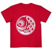 【鯉のぼりを可愛くデザインしたプリントTシャツシリーズ！鯉のぼりTシャツ子供用】丸鯉　赤地に白プリント