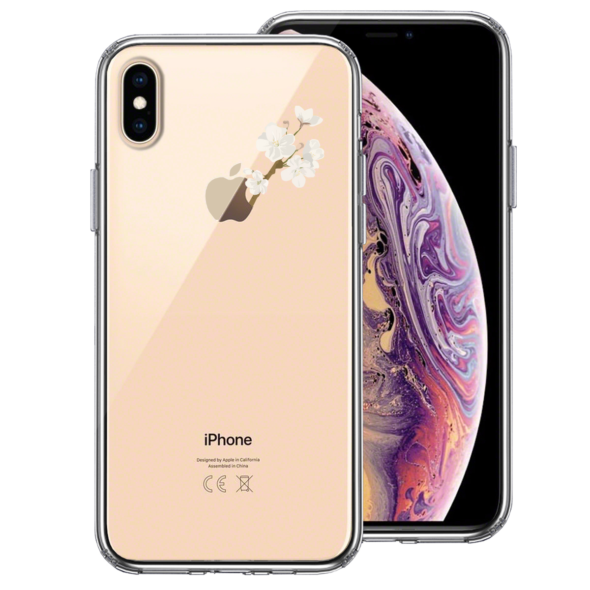 iPhoneX iPhoneXS 側面ソフト 背面ハード ハイブリッド クリア ケース りんごに桜