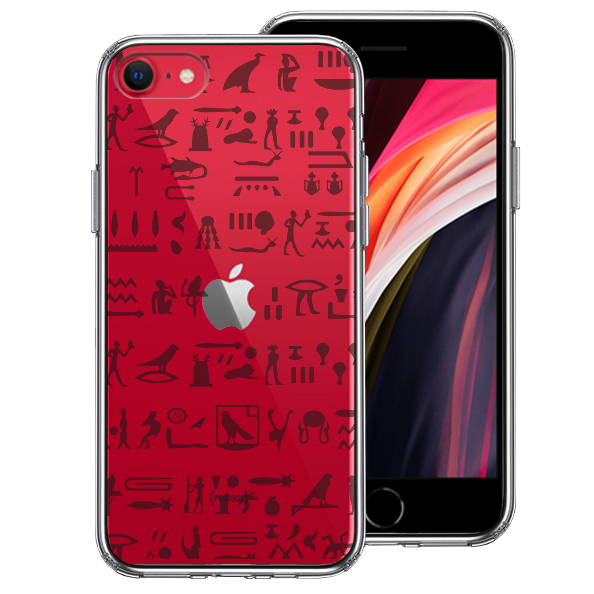 iPhoneSE(第3 第2世代) 側面ソフト 背面ハード ハイブリッド クリア ケース ヒエログリフ 象形文字 黒