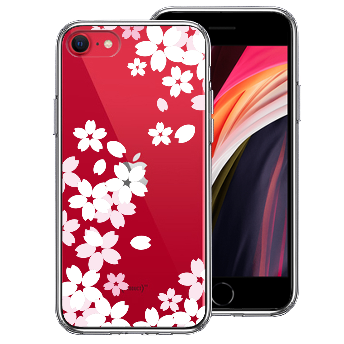 iPhoneSE(第3 第2世代) 側面ソフト 背面ハード ハイブリッド クリア ケース 桜 ホワイト