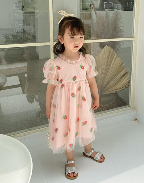 最新作 子供服 キッズ服 ワンピース 半袖 レースワンピース 可愛い イチゴ 80 140 アパレル 株式会社 コスモス 問屋 仕入れ 卸 卸売の専門 仕入れならnetsea