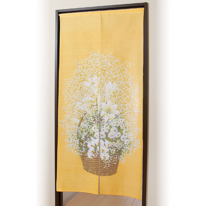 ●黄色い風水のれん　暖簾 おしゃれ 風水 運気 和柄 ロング丈 間仕切り 日本製