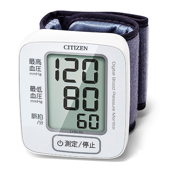シチズン手首式自動血圧計/かんたんワンボタン測定/大画面デジタル表示/装着簡単ハードカフ/血圧計CHW301