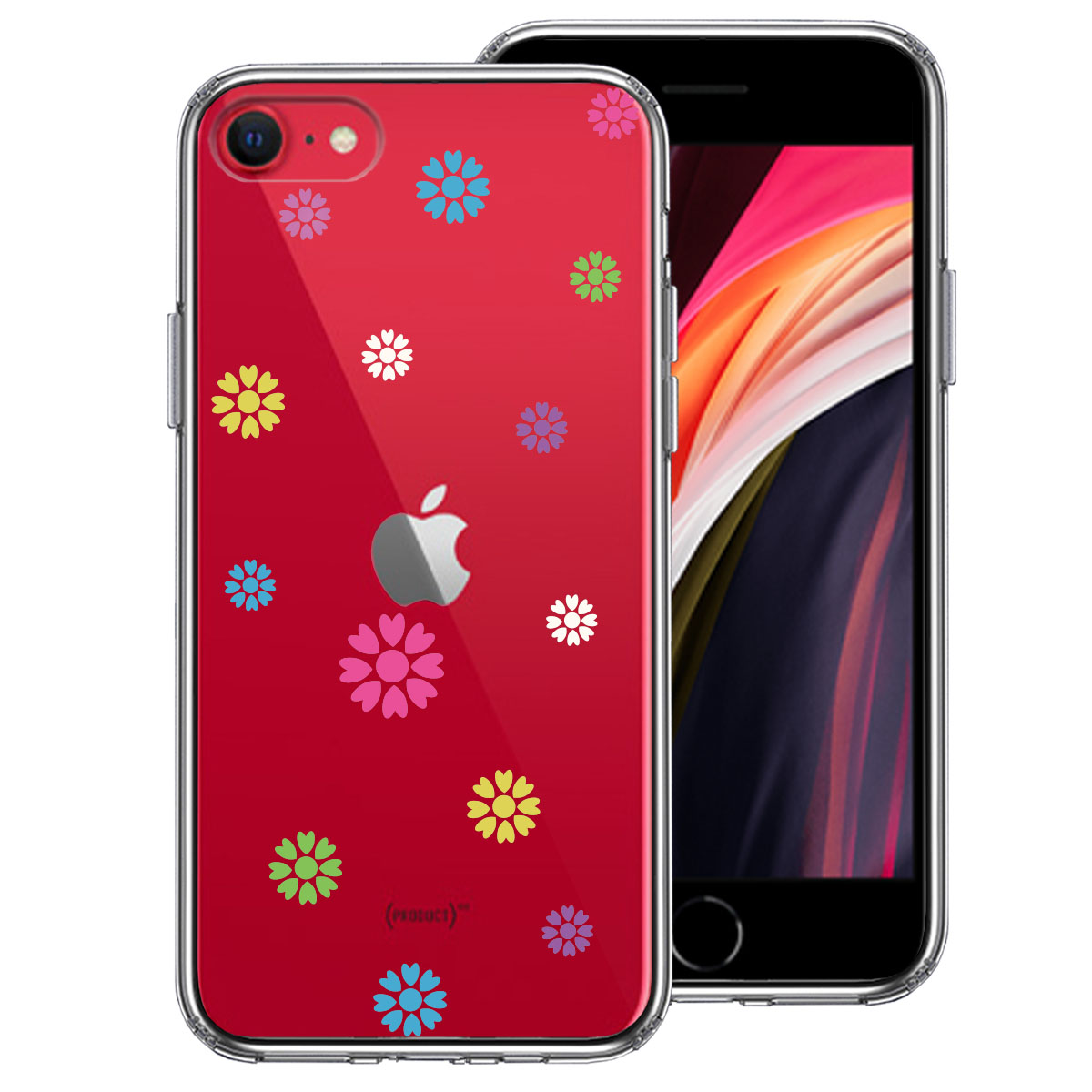 iPhoneSE(第3 第2世代) 側面ソフト 背面ハード ハイブリッド クリア ケース カラフル 花柄