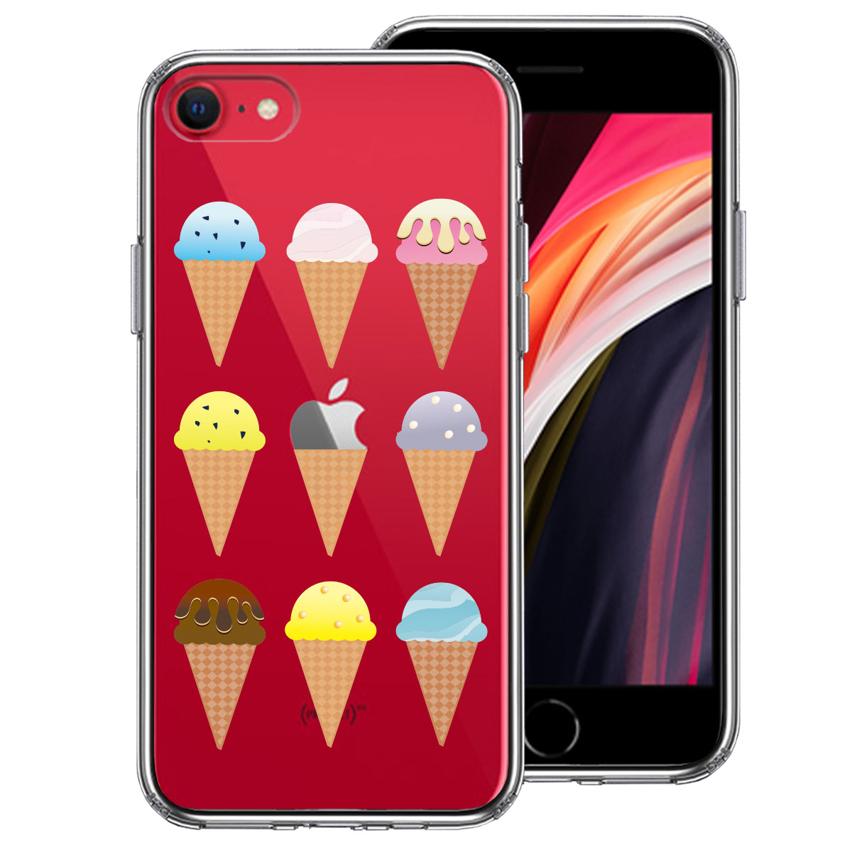 iPhoneSE(第3 第2世代) 側面ソフト 背面ハード ハイブリッド クリア ケース アイスクリーム