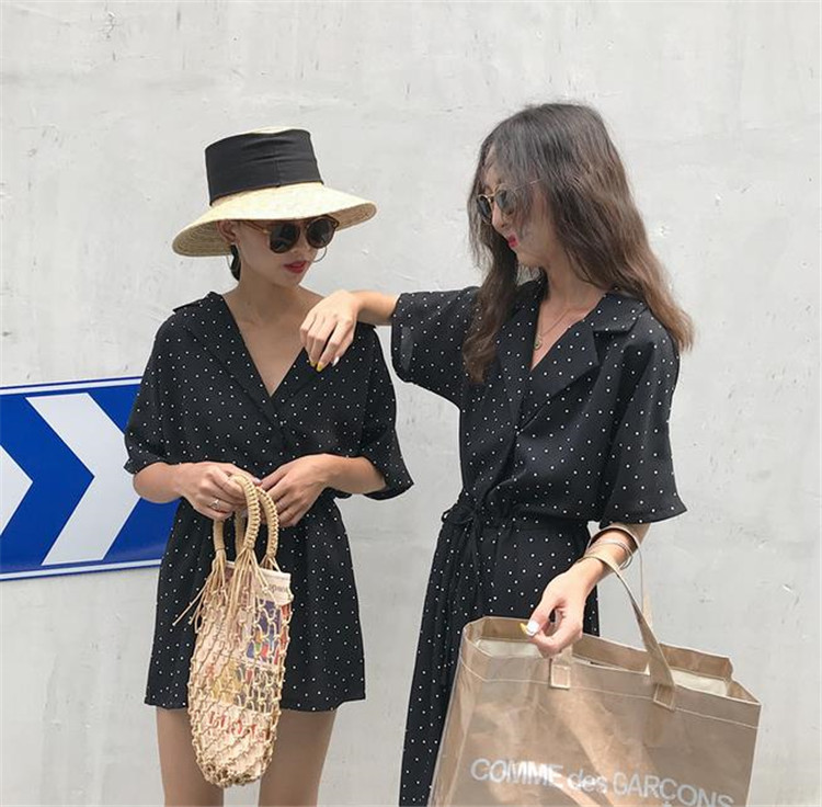 春夏に入る前の準備 ドット Vネック ワイドパンツ ワイドパンツ オールインワン